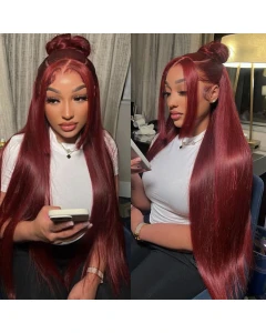 Dark Red 99j Burgundy Straight Wig 13x4 Lace Pre Bleached Knots