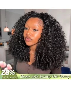 Burmese Curly Human Hair Half Wig 3-in-1 Glueless with Drawstring Ready to Wear