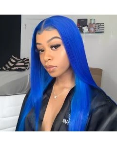 Blue Lace Front Wig Straight Human Hair 13x4 Lace Frontal Wig Dark Blue Hair