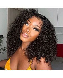 Fysin Glueless Kinky Curly Human Hair Half Wig, 3-in-1 Flip Over Quick Weave Styles, Beginner Friendly