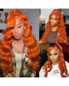13X4 Body Wave Lace Wig Ginger Color Human Hair Wigs Transparent HD Lace Front Wig 