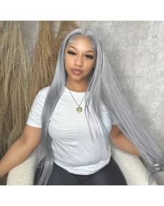 Silver Grey Straight 13x4 Lace Front Wig Pre-Plucked Human Hair