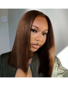 Fysin 2x6 Lace Closure Wig Shoulder Length Short Bob Wigs Pre Plucked & Bleached Lace Wigs Colored Bob Wig