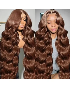 13x6 Lace Frontal Wig Body Wave Human Hair #4 Chocolate Brown Color Transparent HD Lace Wig Pre Plucked with Easi-Drawstring Cap