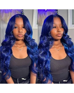 13x4 Blue Lace Front Wig Body Wave Human Hair Pre Plucked