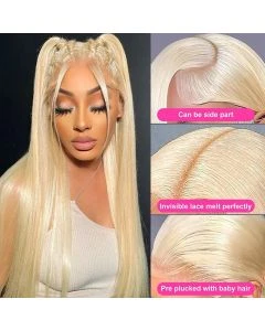 613 Blonde Straight Human Hair Wig – 13x6 HD Lace Front 180% Density, Pre-Plucked Hairline
