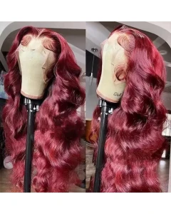 99J Burgundy 13x4 HD Lace Front Wig Body Wave Human Hair 180% Density Pre Plucked