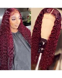 99J Burgundy Wear and Go Glueless Wig Human Hair 4x4 Deep Wave Lace Closure Wigs