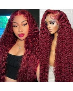 99J Burgundy Lace Front Wigs Human Hair Deep Wave 13X4 13x6 HD Lace Frontal Wigs Human Hair