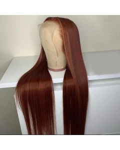 13x4 HD Transparent Lace Wig Straight Human Hair Wigs Reddish Brown Lace Wig Pre Plucked Pre Colored