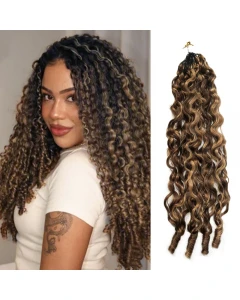 Fysin Burmese Curly Highlight Crochet Human Hair for Boho Braids Plush Texture