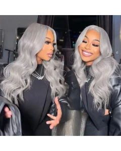 Silver Grey Body Wave 13x4 Lace Frontal Wig Pre Bleached Barbie Hair Style Human Hair Wigs