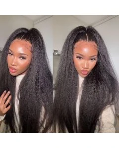 13x6 Kinky Straight Lace Front Wigs Yaki Human Hair HD Lace Frontal Wig Pre Plucked