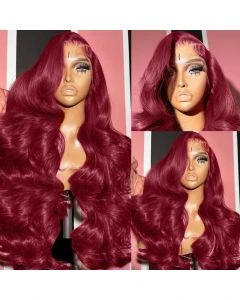 Burgundy 99j 13X6 Transparent HD Lace Front Wig Body Wave Human Hair