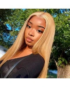 Honey Blonde Straight Lace Front Wig 180% Density #27 Color Human Hair 13x4 13x6 Transparent HD Lace Frontal Wig Pre Plucked
