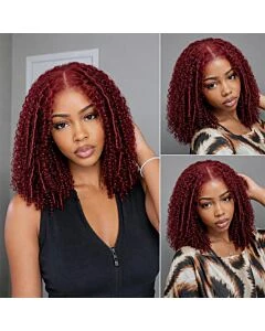 Fysin 99J Fluffy Layer Burmese Curly Glueless Wig 5x5 HD Lace Closure Human Hair Wigs