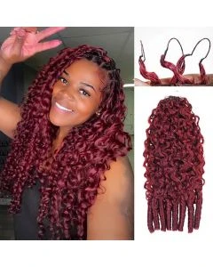 Fysin HAIR 99J Burgundy Burmese Curly Crochet Human Hair Micro Ring Loop