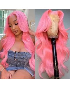 Hot Pink Body Wave Lace Front Wig 13x4 Pre-Plucked Human Hair