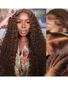Chocolate Brown Lace Front Wigs Human Hair 13x4 HD Transparent Curly Lace Front Wigs Human Hair