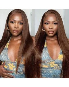 Chocolate Brown 13x4 HD Lace Front Wig Straight Human Hair Wig