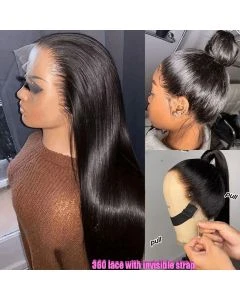 Invisi-Drawstring 360 Lace Wig Straight  Human Hair Snug Fit 360 Full Lace Frontal Wig with Invisible Strap