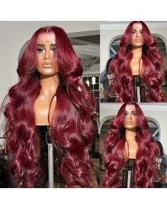 Dark Burgundy 99J Body Wave 13×4 Lace Front Wig Pre-Plucked Human Hair