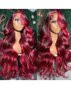 Red & 99J Burgundy Body Wave 13x4 / 13x6 Lace Front Wig Highlight Human Hair