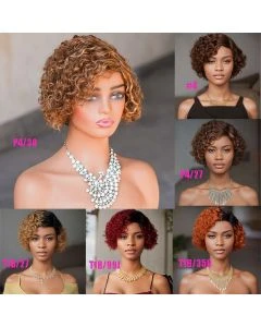 Pixie Hair Cut Wigs Human Hair Natural Water Wave Side Part Wig Machine Made Pre Styled Pre Parting