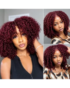 Fysin 99J Fluffy Layer Burmese Curly Glueless Wig 5x5 HD Lace Closure Human Hair Wigs