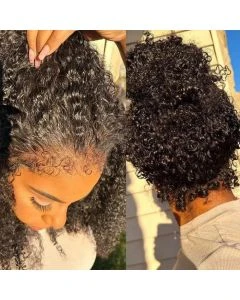 4C Curly 360 Lace Front Wig Glueless with Invisi-String Snug Fit Pre-Bleached Knots and Curly Baby Hair