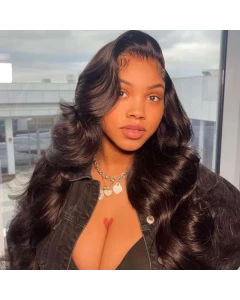 13x4 HD Lace Front Body Wave Human Hair Wig with Pre Plucked Hairline Glueless Installation