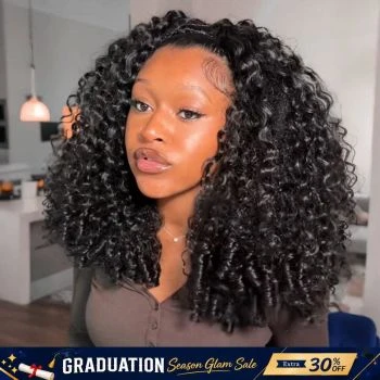 Burmese Curly Human Hair Half Wig 3-in-1 Glueless with Drawstring Ready to Wear