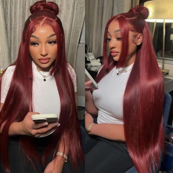 Dark Red 99j Burgundy Straight Wig 13x4 Lace Pre Bleached Knots