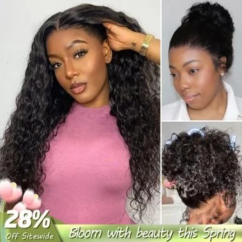 Water Wave 360 Lace Frontal Wig Glueless with Invisi-Drawstring for Flexible Fit & Bleached Knots