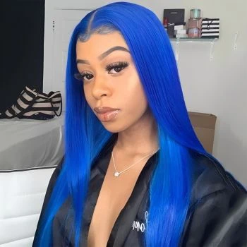 Blue Lace Front Wig Straight Human Hair 13x4 Lace Frontal Wig Dark Blue Hair