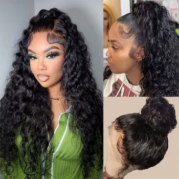 Wear Go Glueless Deep Wave 360 Lace Wig with Bleached Knots|Invisible Drawstring Pre Plucked Natural Hairline
