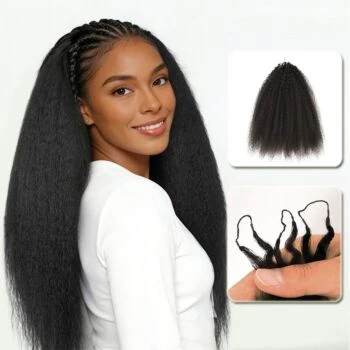 Kinky Straight Remy Hair Extension Feather Crochet Pre-Looped Knotless Braiding Dark Colors Hair