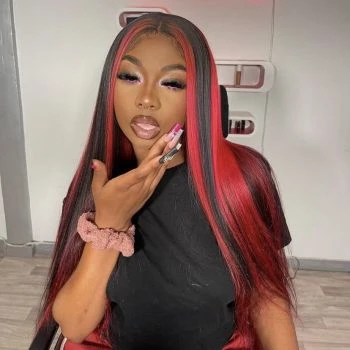 Upgraded 1B/99J Highlight Black With Red Straight Wig Human Hair Glueless Wig For Women