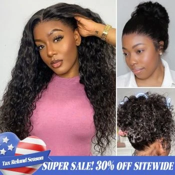 Water Wave 360 Lace Frontal Wig Glueless with Invisi-Drawstring for Flexible Fit & Bleached Knots