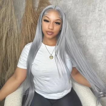 Silver Grey Straight 13x4 Lace Front Wig Pre-Plucked Human Hair