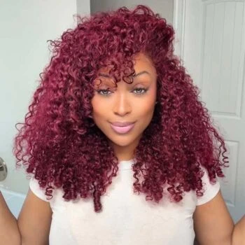 Fysin Burgundy 99J Color Burmese Curly Wear Go Wig Pre Cut 7X5 Lace Snug Fit Drawstring