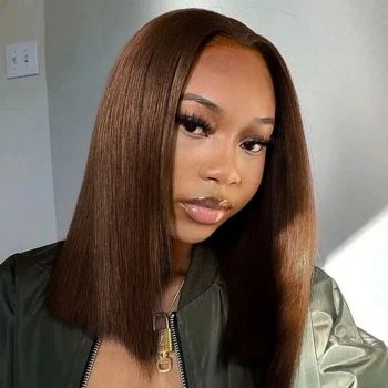 Fysin 2x6 Lace Closure Wig Shoulder Length Short Bob Wigs Pre Plucked & Bleached Lace Wigs Colored Bob Wig