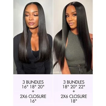Human Hair Straight Bundles 3/4 Pcs with 2x6 Lace Closure Virgin Hair Extensions with Closure