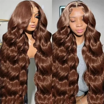 13x6 Lace Frontal Wig Body Wave Human Hair #4 Chocolate Brown Color Transparent HD Lace Wig Pre Plucked with Easi-Drawstring Cap