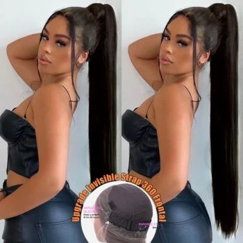 Invisi-Drawstring 360 Lace Wig Straight Human Hair Snug Fit 360 Full Lace Frontal Wig with Invisible Strap