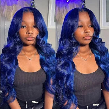 13x4 Blue Lace Front Wig Body Wave Human Hair Pre Plucked