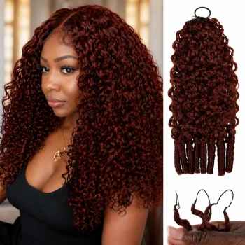 Fysin Miracle Knots Reddish Brown Reusable Burmese Curly Knotless Crochet Human Hair For Black Women