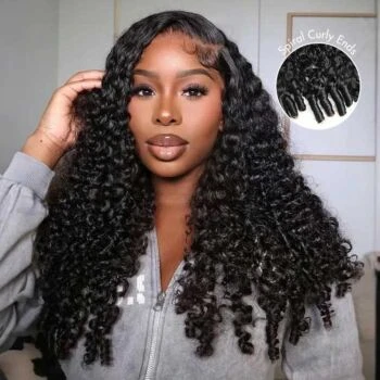 Burmese Curly Glueless Wig Bleached Knots Pre-cut 7x5 HD Lace Wear Go Wigs With Elastic Drawstring