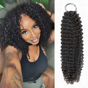 Small Kinky Curly Feather Crochet Hair Extension Time Saving Pre-Looped Knotless Braiding Dark Color Hair Extension