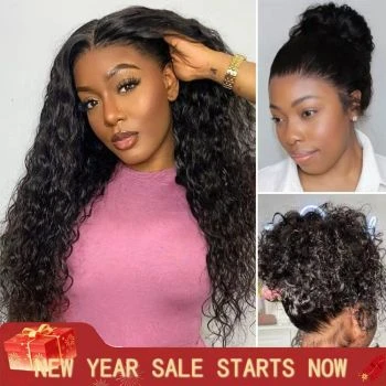 Water Wave 360 Lace Frontal Wig Glueless with Invisi-Drawstring for Flexible Fit & Bleached Knots